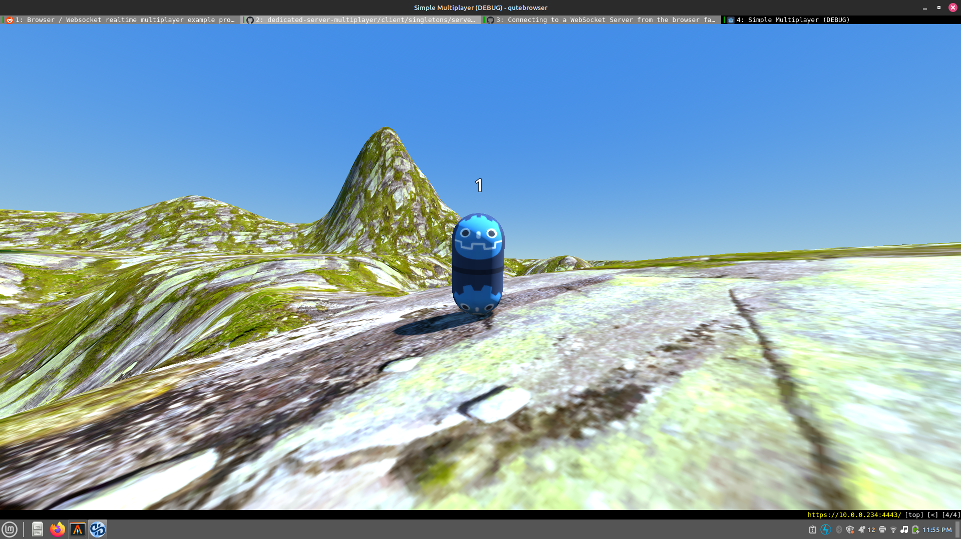 A screenshot of a godot pill standing on highly varied, detailed terrain